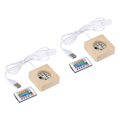 Harfington LED Wood Ball Displays 5x5x2cm Colorful Light Square Remote Control Pack of 2