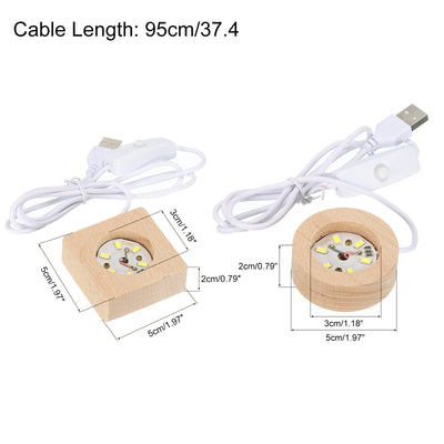 Harfington LED Wooden Ball Stand Holders Displays Base 5x5x2cm 5x2cm Warm Light Square Round USB Switch for Crystal Ball Stone 1 Set