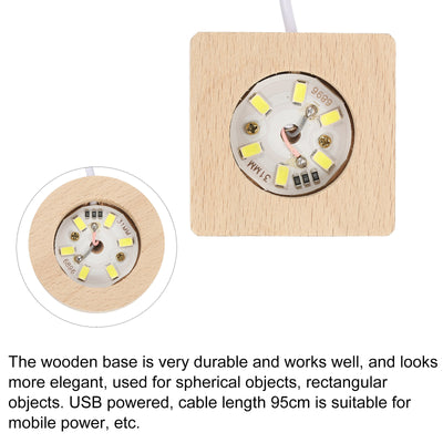 Harfington LED Wooden Ball Stand Holders Displays Base 5x5x2cm 5x2cm Warm Light Square Round USB Switch for Crystal Ball Stone 1 Set