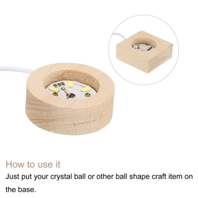 Harfington LED Wooden Ball Stand Holders Displays Base 5x5x2cm 5x2cm Warm Colorful Light Square Round USB Switch for Crystal Ball Stone 1 Set