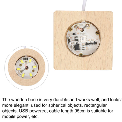 Harfington LED Wooden Ball Stand Holders Displays Base 5x5x2cm 5x2cm Warm Colorful Light Square Round USB Switch for Crystal Ball Stone 1 Set