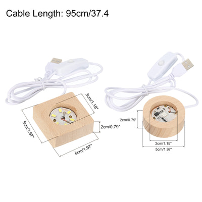 Harfington LED Wooden Ball Stand Holder Display Base 5x5x2cm 5x2cm Warm Colorful Light Square Round USB Switch for Crystal Ball Stone 1 Set