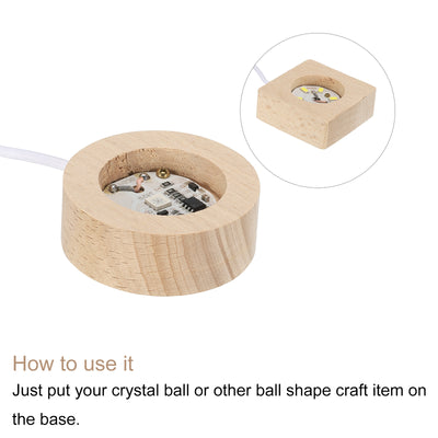 Harfington LED Wooden Ball Stand Holder Display Base 5x5x2cm 5x2cm Warm Colorful Light Square Round USB Switch for Crystal Ball Stone 1 Set