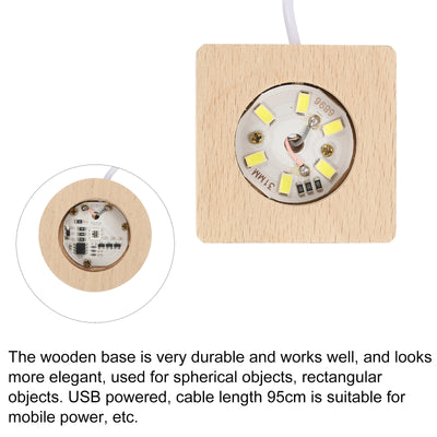 Harfington LED Wooden Ball Stand Holder Display Base 5x5x2cm 5x2cm Warm Colorful Light Square Round USB Switch for Crystal Ball Stone 1 Set