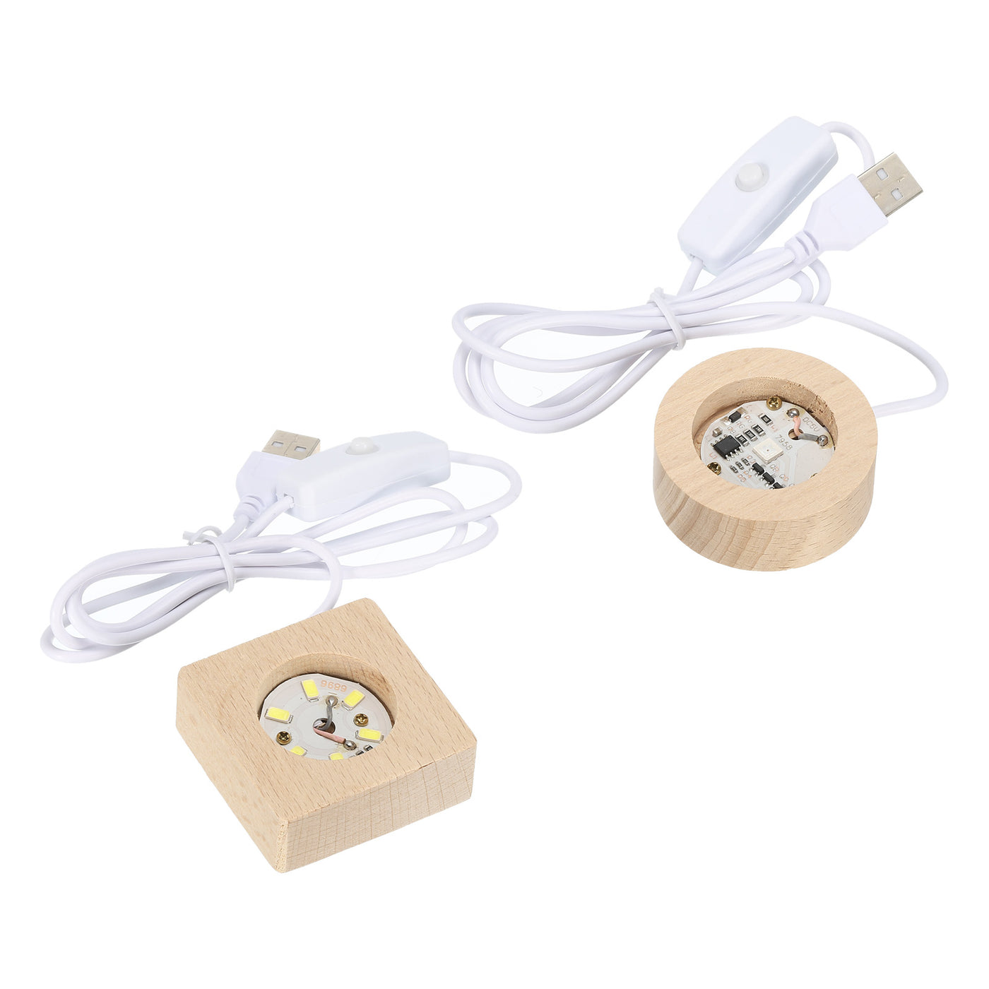 Harfington LED Wooden Ball Stand Holder Display Base 5x5x2cm 5x2cm Warm Colorful Light Square Round USB Switch for Crystal Ball Stone 1 Set