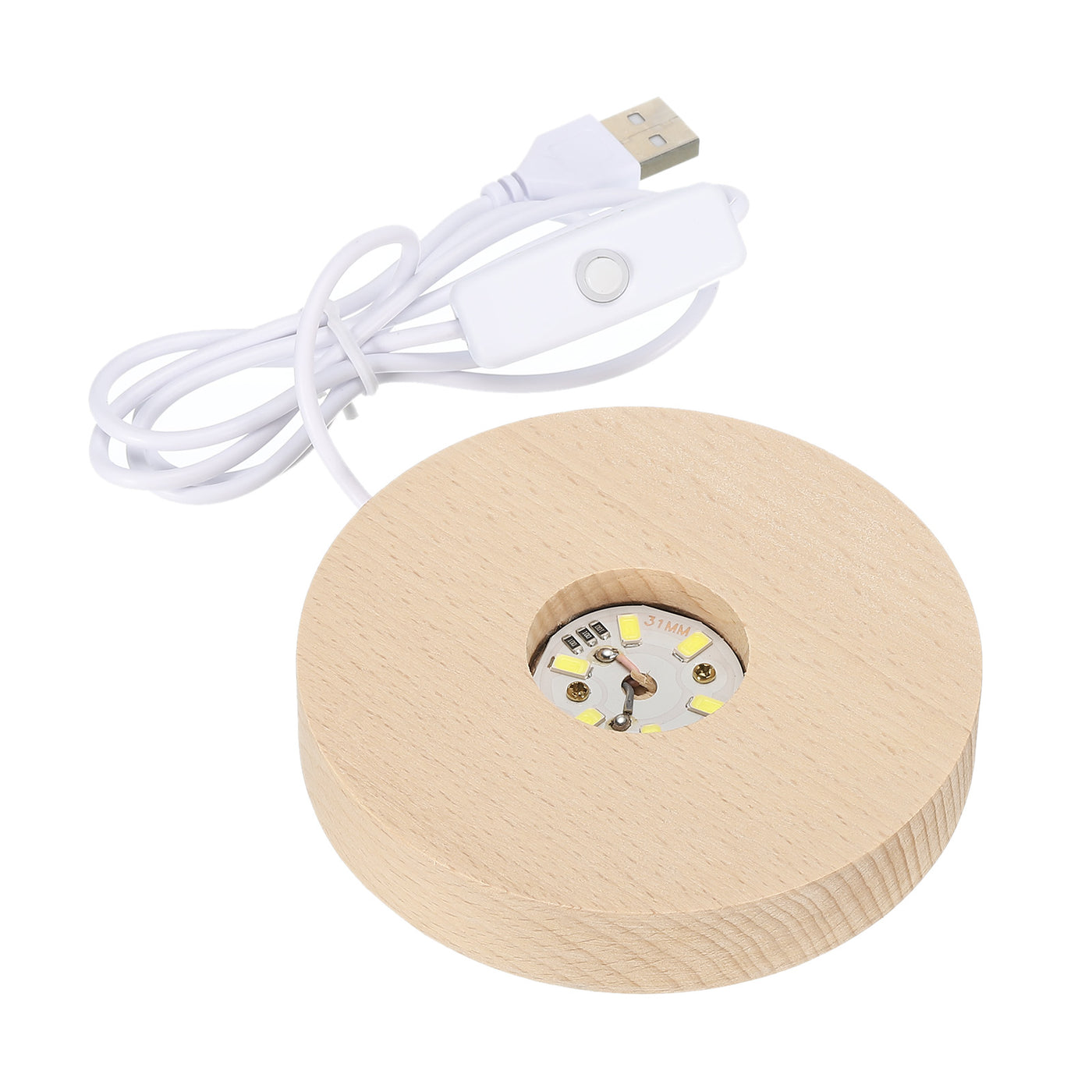 Harfington LED Wooden Ball Stand Holder Display Base 10x2cm White Light Round