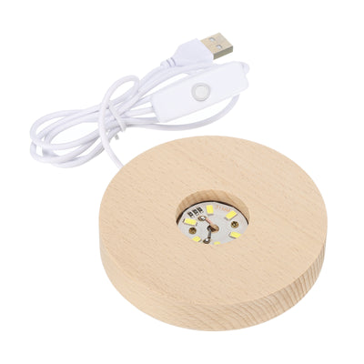 Harfington LED Wooden Ball Stand Holder Display Base 10x2cm White Light Round