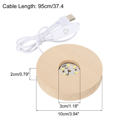 Harfington LED Wooden Ball Stand Holder Display Base 10x10x2cm Warm Light Round