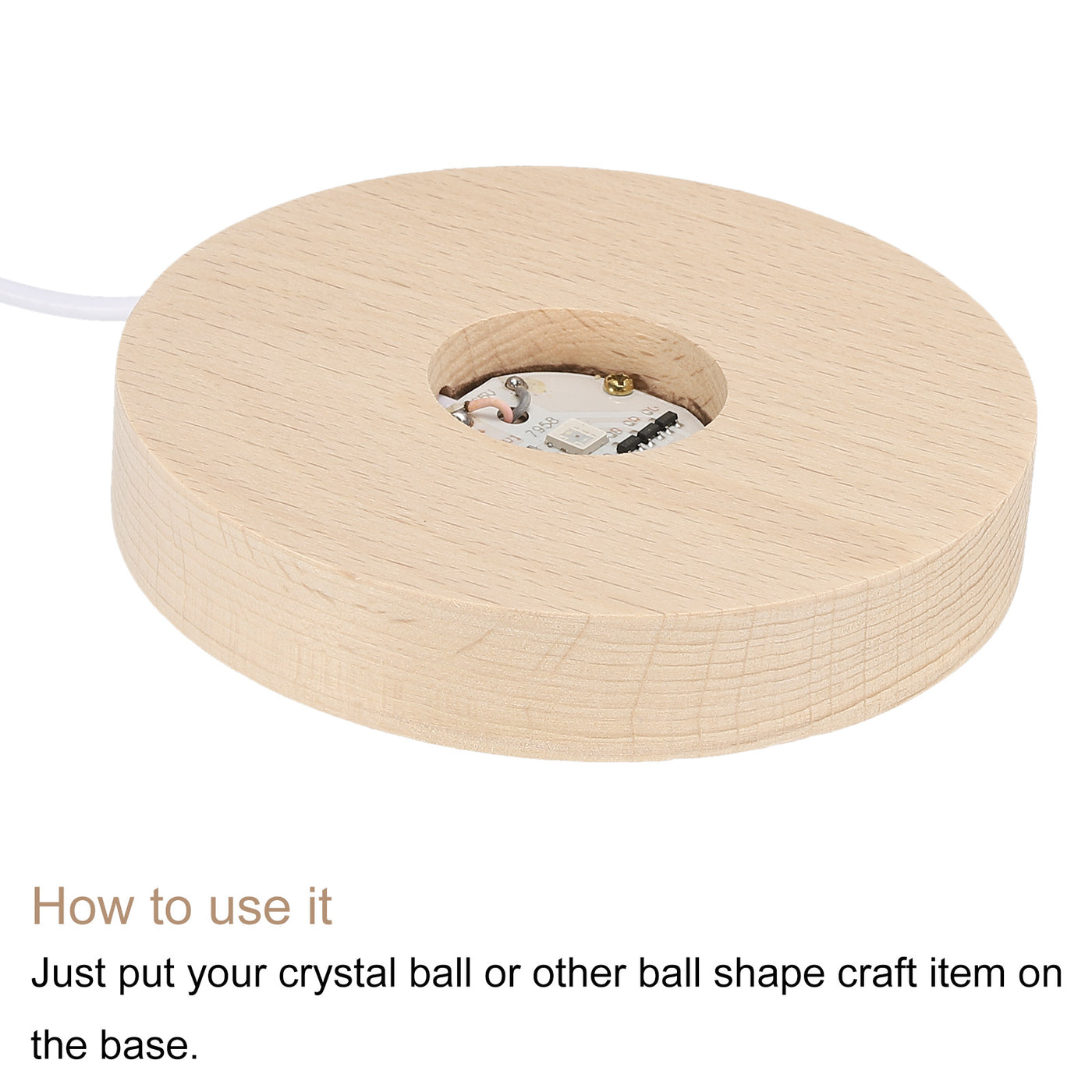 Harfington LED Wooden Ball Stand Holders Displays 10x10x2cm White Light Square Pack of 2