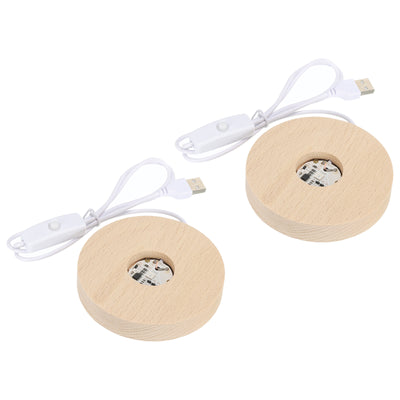 Harfington LED Wooden Ball Stand Holders Displays 10x10x2cm White Light Square Pack of 2