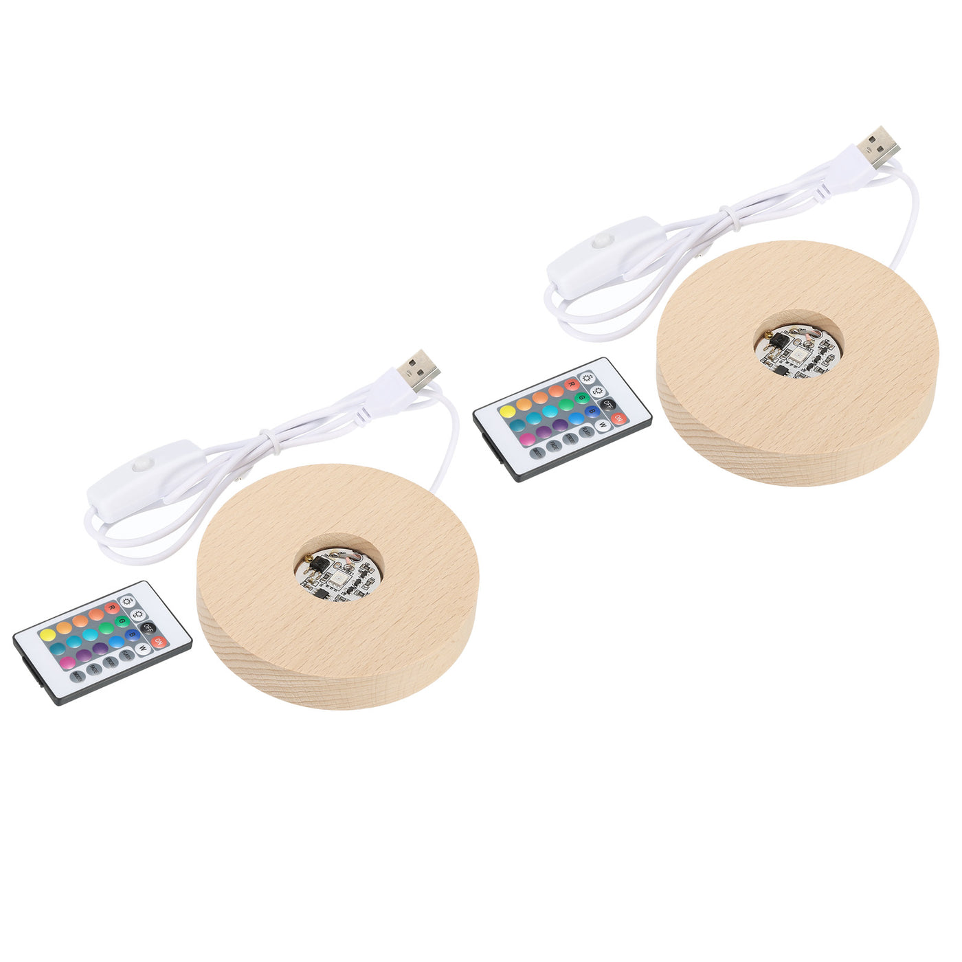 Harfington LED Wood Ball Stand Display 10x2cm Colorful Light Round Remote Control Pack of 2