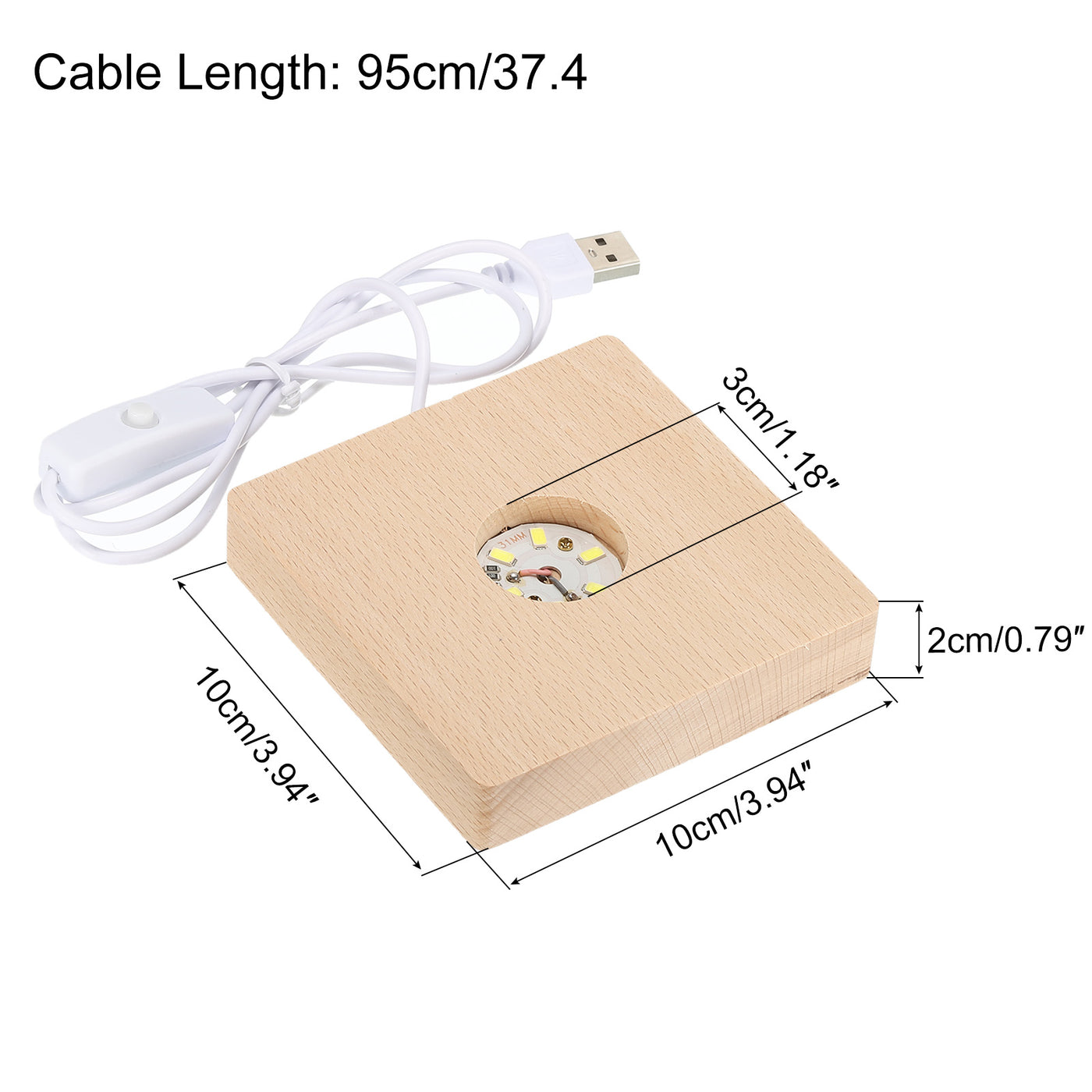 Harfington LED Wooden Ball Stand Holders Displays Base 10x10x2cm White Light Square