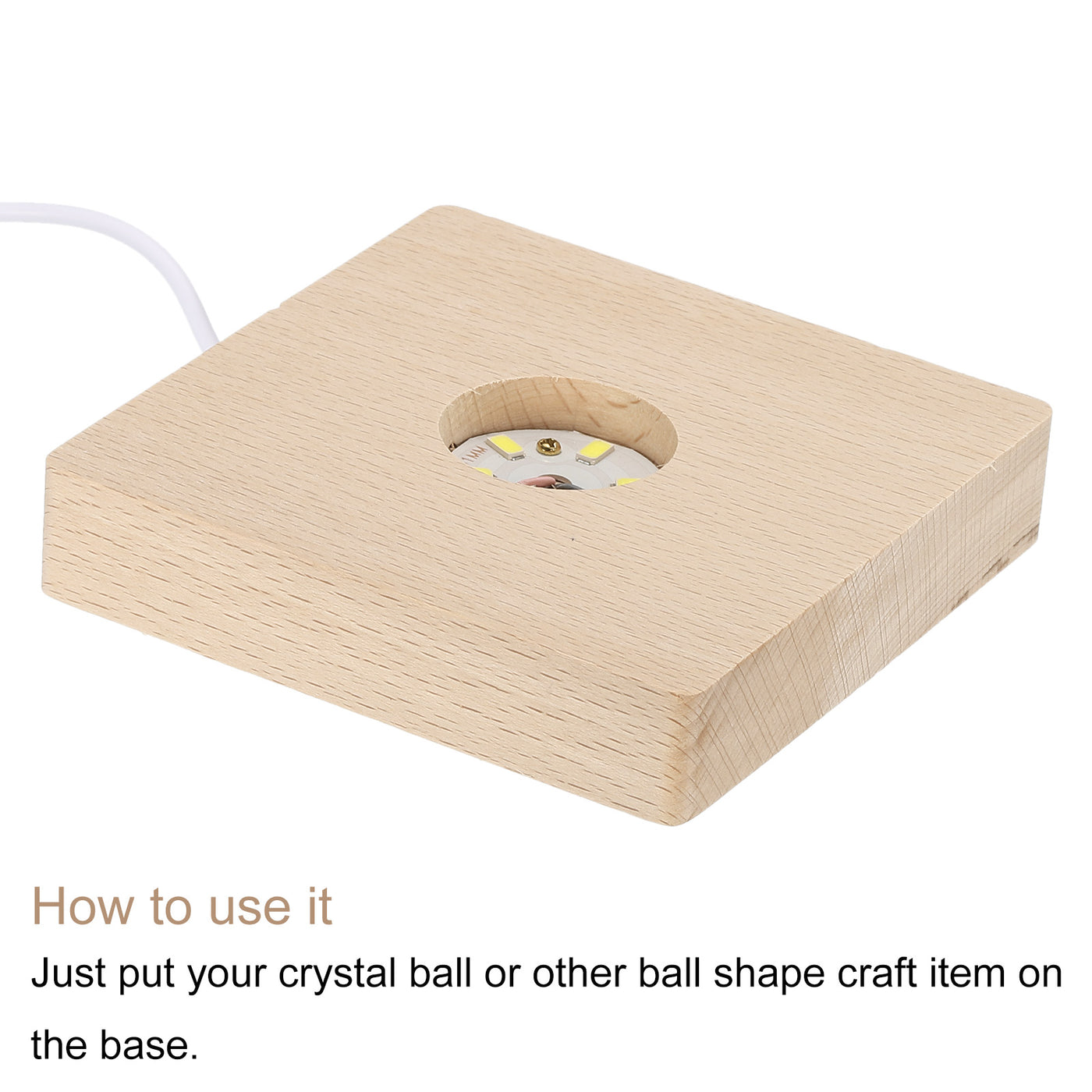 Harfington LED Wooden Ball Stand Holders Displays Base 10x10x2cm White Light Square