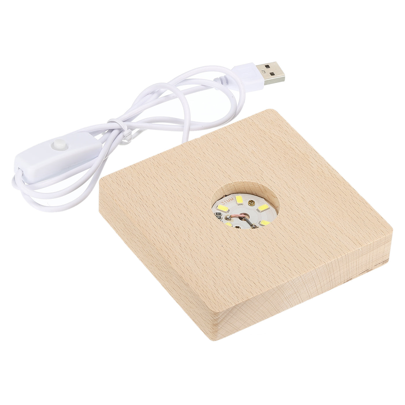 Harfington LED Wooden Ball Stand Holders Displays Base 10x10x2cm White Light Square