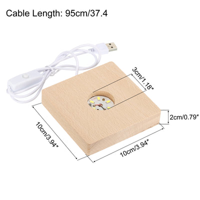 Harfington LED Wooden Ball Stand Displays Base 10x2cm White Light Square USB Switch