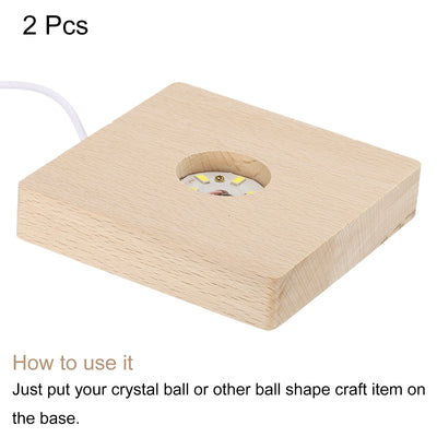 Harfington LED Wooden Ball Stand Displays Base 10x2cm White Light Square USB Switch