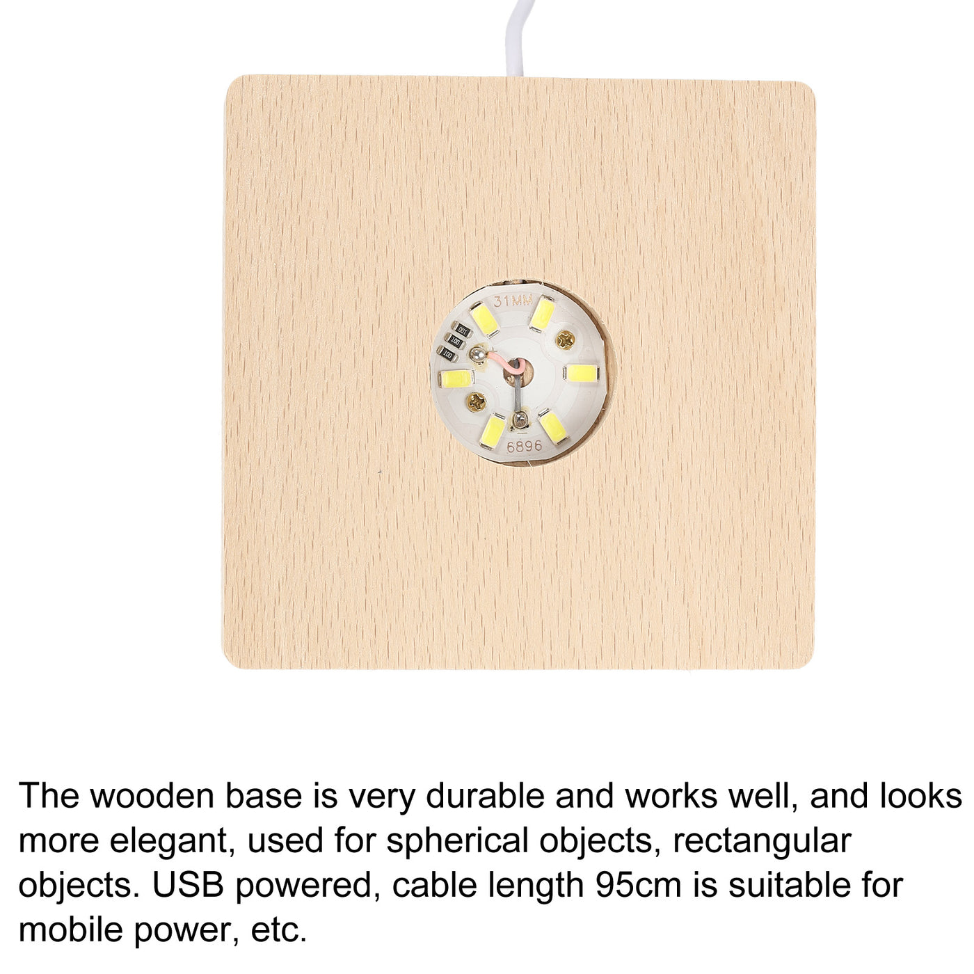 Harfington LED Wooden Ball Stand Displays Base 10x2cm White Light Square USB Switch