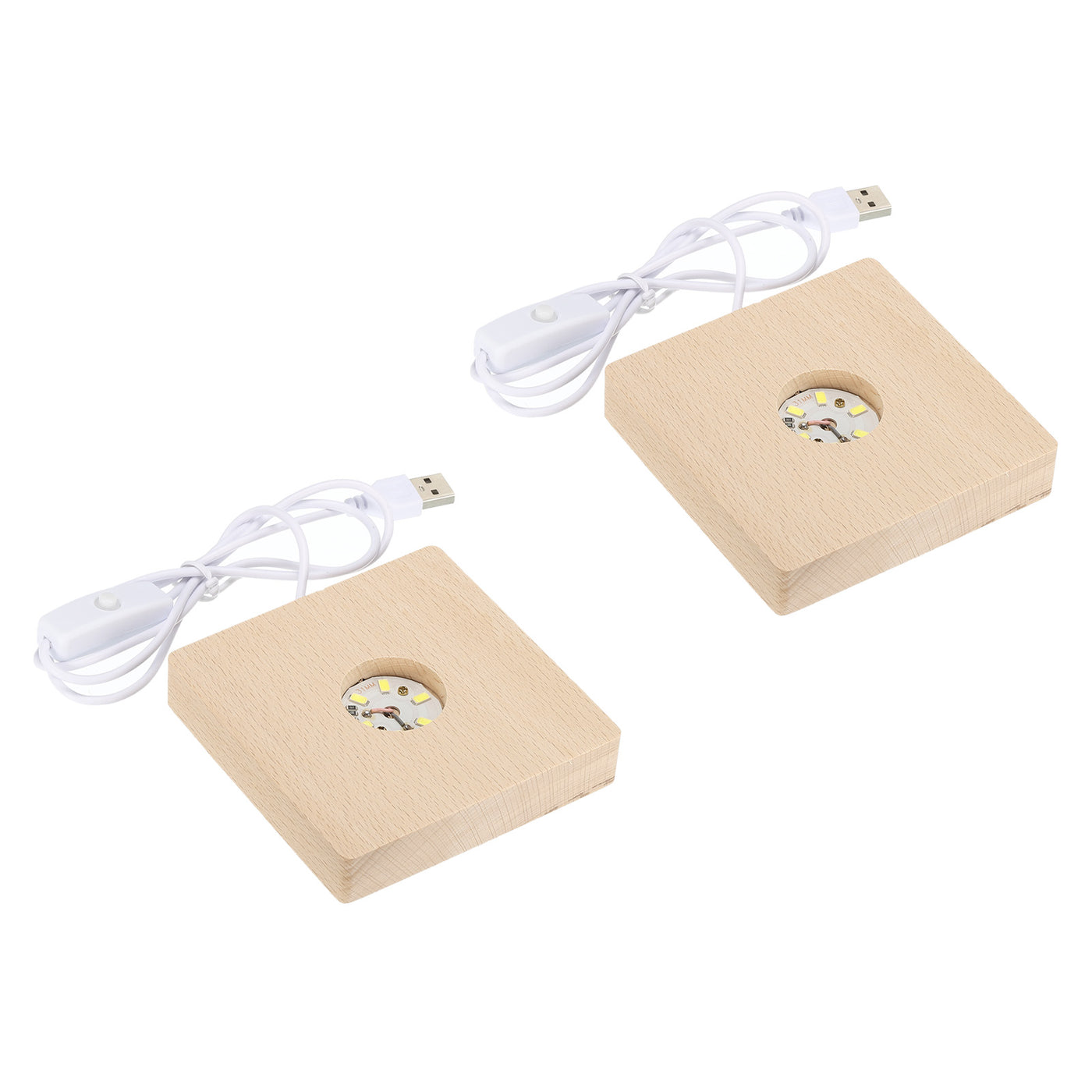 Harfington LED Wooden Ball Stand Displays Base 10x2cm White Light Square USB Switch