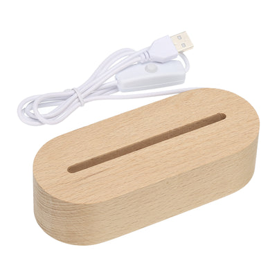 Harfington LED Wooden Ball Stand Holders Displays Base 14.5x6x3.5cm Warm Light Oval