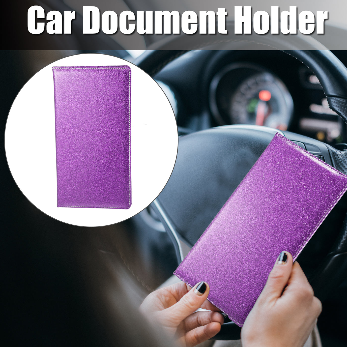 X AUTOHAUX 9.45" Bling Car Registration and Insurance Holder Organizer Storage Card Holder Faux Leather Car Document Holder for Driving Licence Cards