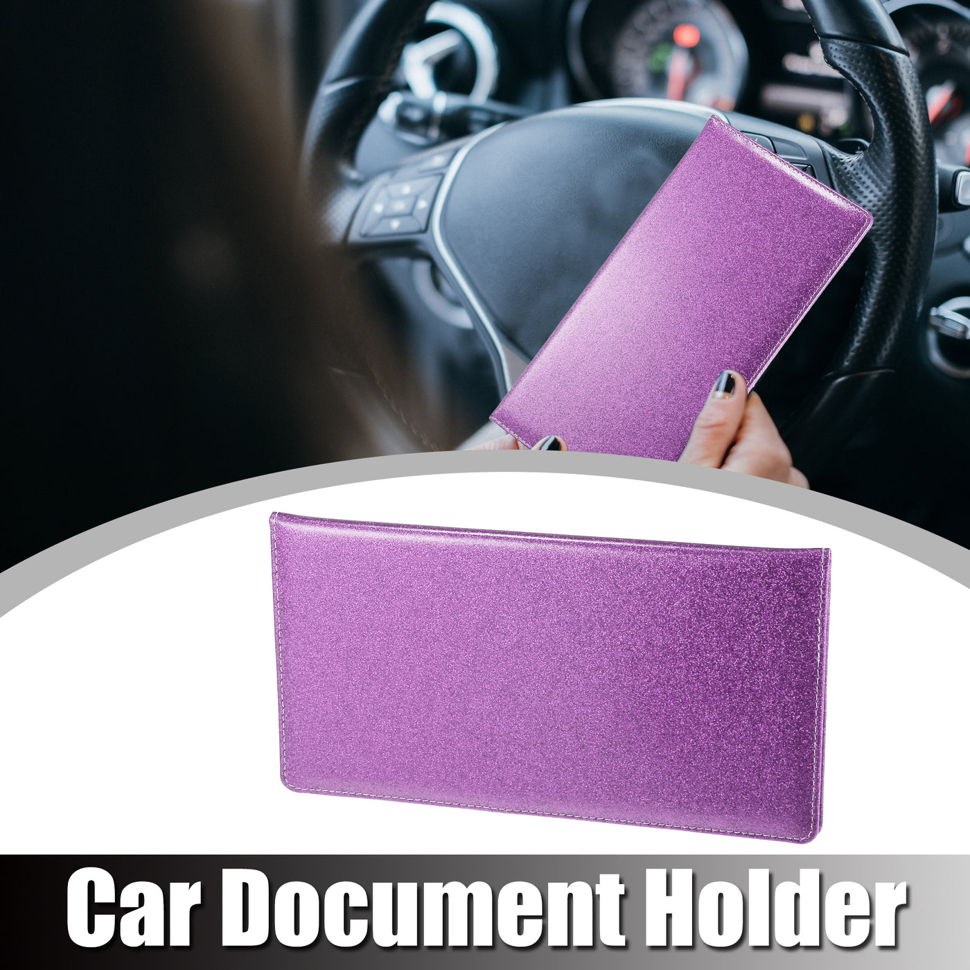 X AUTOHAUX 9.45" Bling Car Registration and Insurance Holder Organizer Storage Card Holder Faux Leather Car Document Holder for Driving Licence Cards