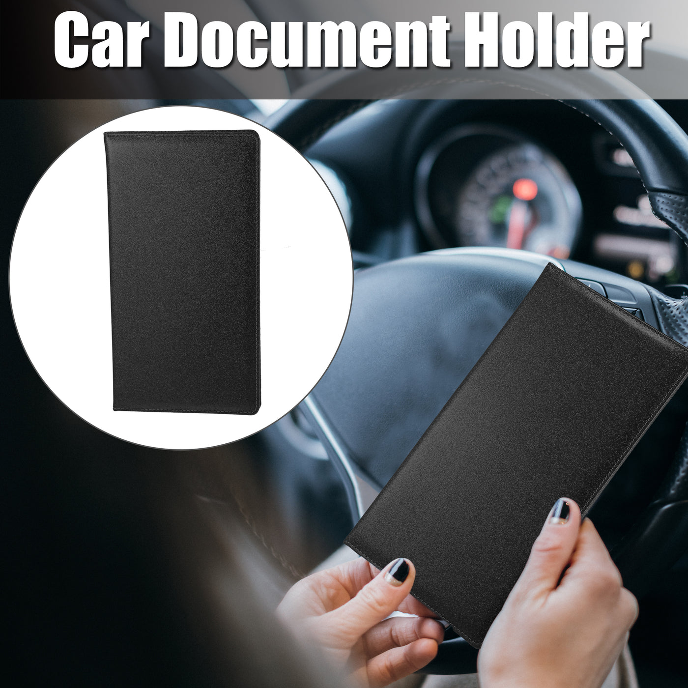 X AUTOHAUX 9.45" Bling Car Registration and Insurance Holder Organizer Storage Card Holder Faux Leather Car Document Holder for Driving Licence Cards