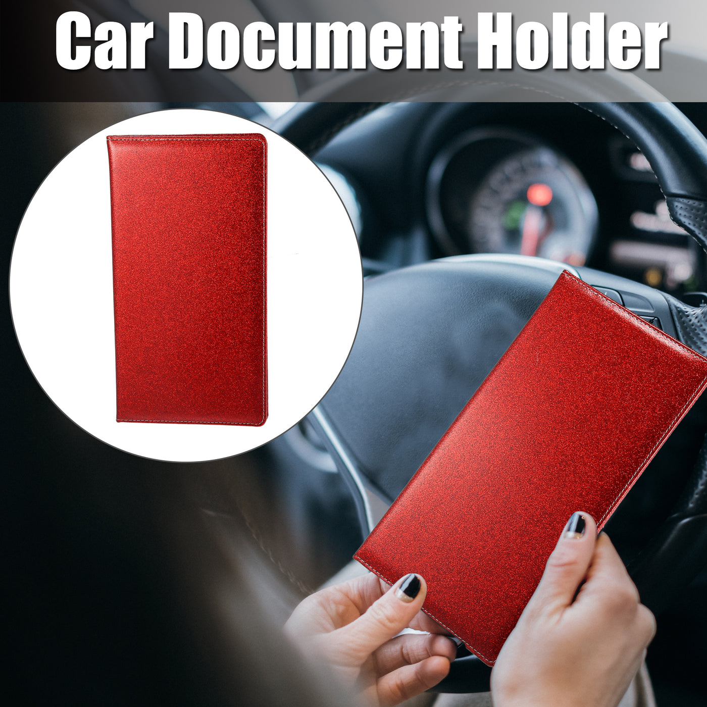 X AUTOHAUX 9.45" Bling Car Registration and Insurance Holder Organizer Storage Card Holder Faux Leather Car Document Holder for Driving Licence Cards