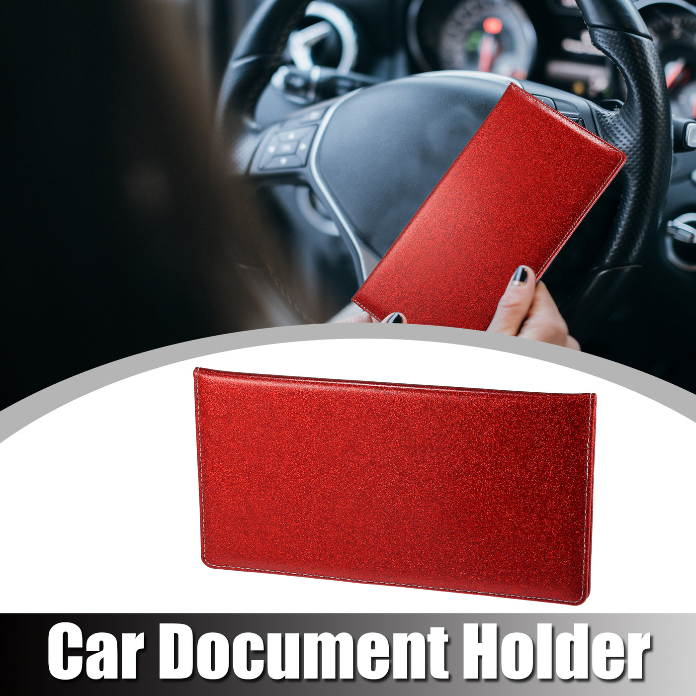 X AUTOHAUX 9.45" Bling Car Registration and Insurance Holder Organizer Storage Card Holder Faux Leather Car Document Holder for Driving Licence Cards