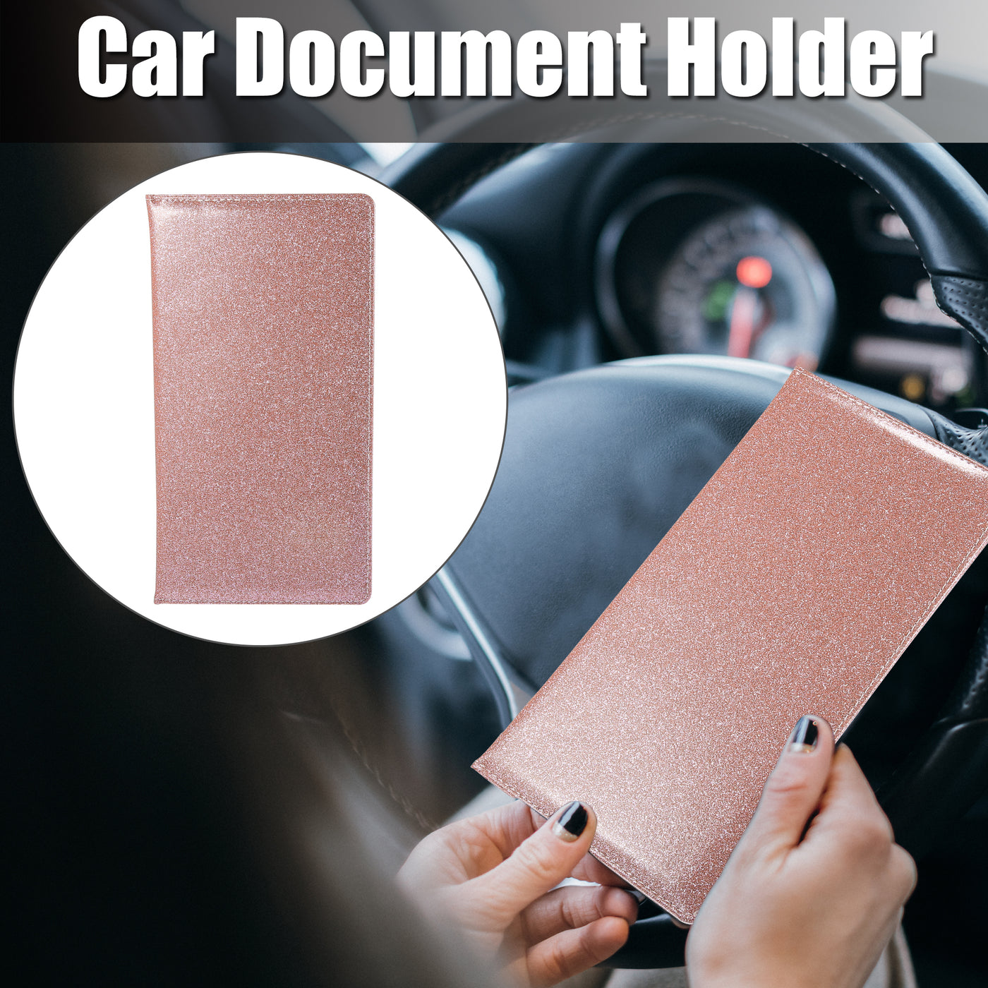 X AUTOHAUX 9.45" Bling Car Registration and Insurance Holder Organizer Storage Card Holder Faux Leather Car Document Holder for Driving Licence Cards