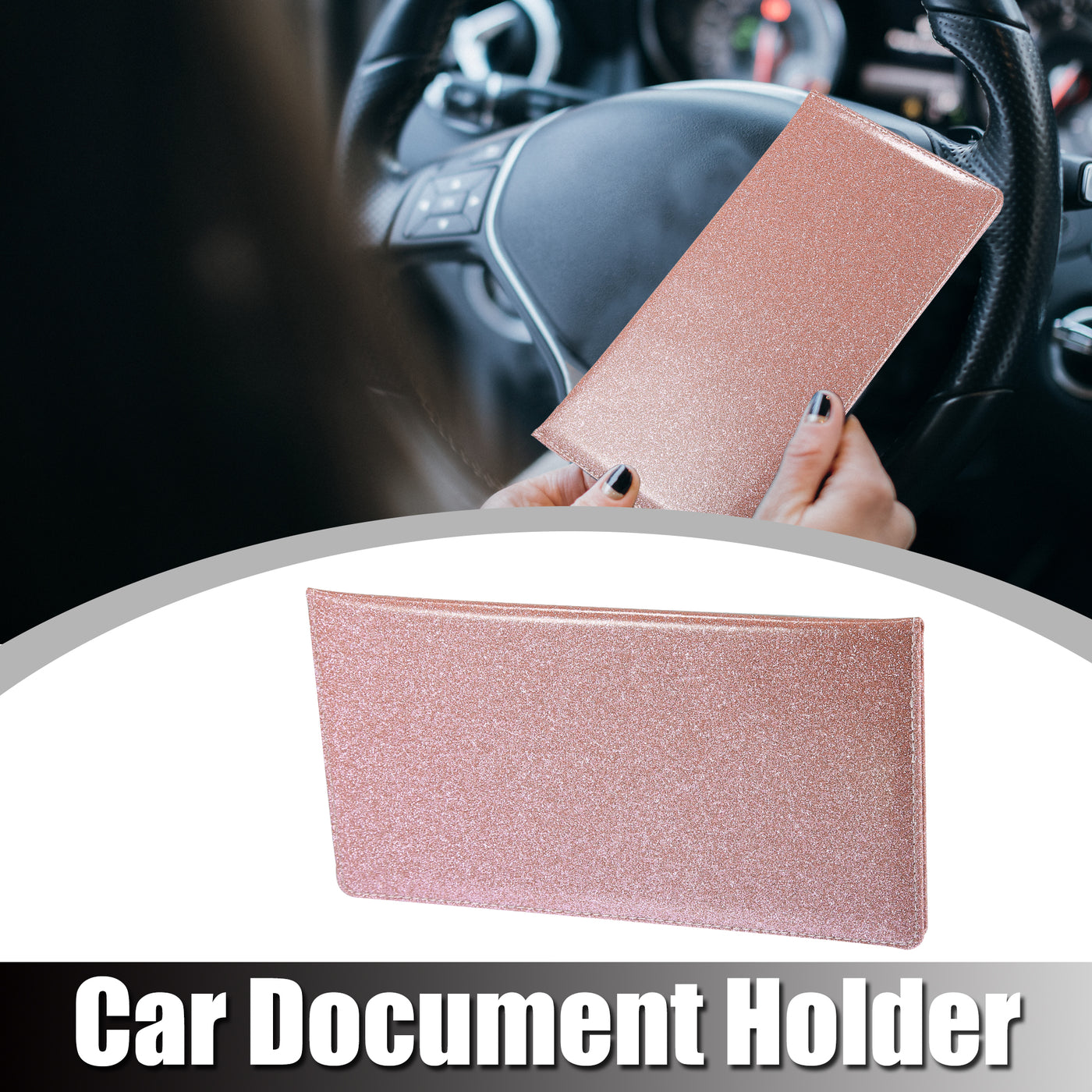 X AUTOHAUX 9.45" Bling Car Registration and Insurance Holder Organizer Storage Card Holder Faux Leather Car Document Holder for Driving Licence Cards