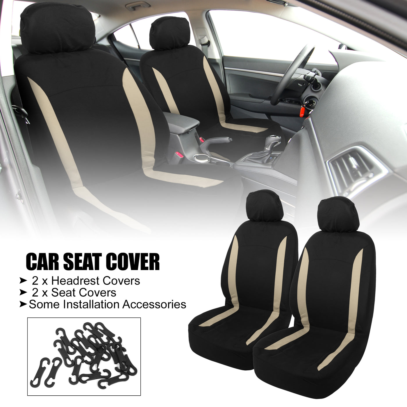 X AUTOHAUX 4pcs Universal Interior Car Seat Covers Head Rest Cover Washable Flat Padding Polyester Sponge Car Seat Covers Fit for Cars Trucks and SUVs