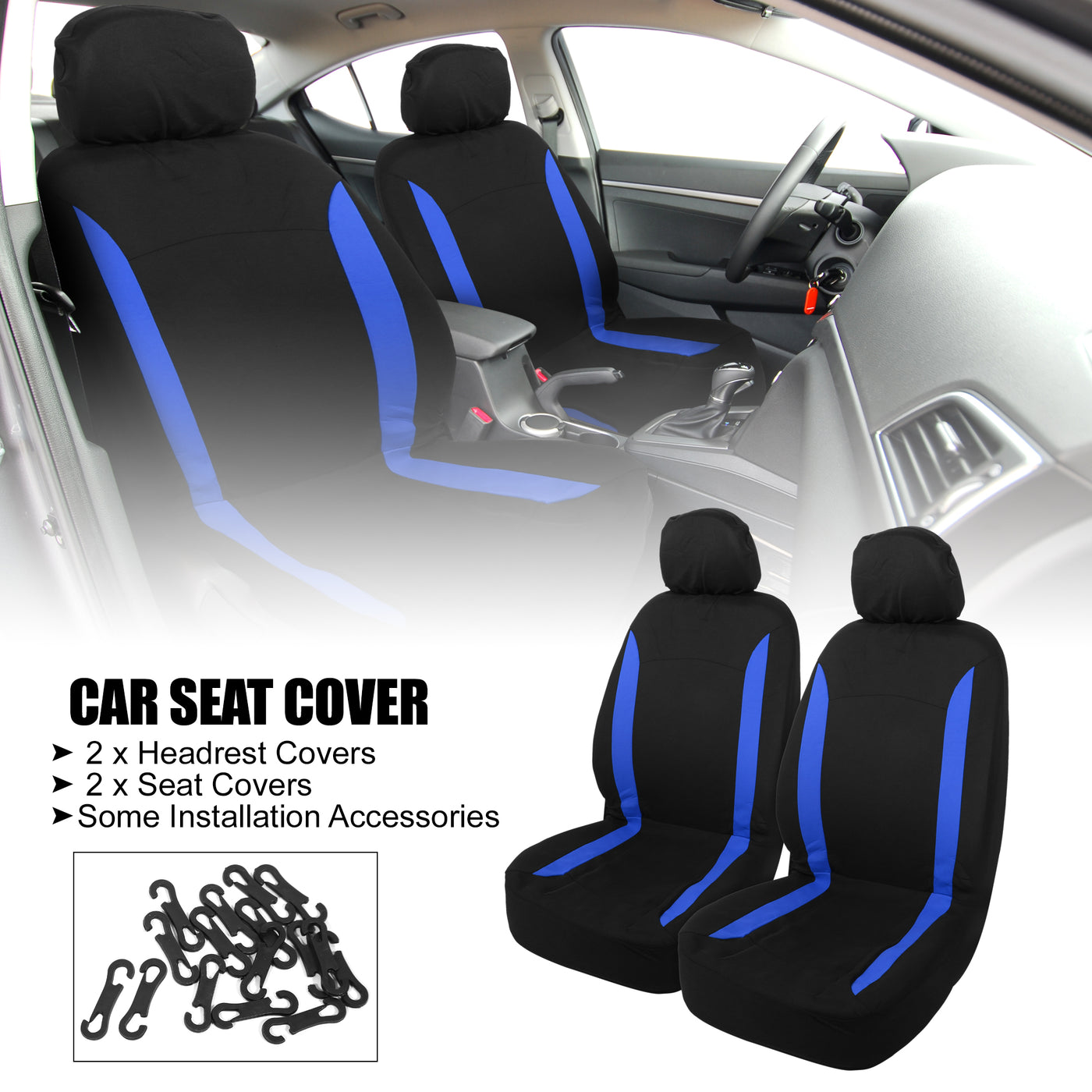 X AUTOHAUX 4pcs Universal Interior Car Seat Covers Head Rest Cover Washable Flat Padding Polyester Sponge Car Seat Covers Fit for Cars Trucks and SUVs