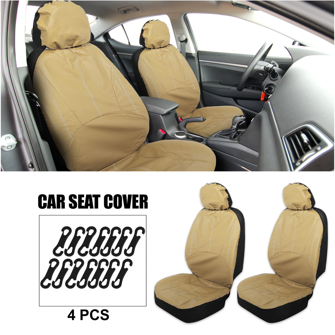 X AUTOHAUX 4pcs Front Seat Covers Protector PU Leather Seat Cover Protector Pad Universal for Car Truck SUV