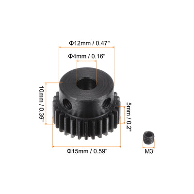 Harfington Uxcell 0.5 Mod 28T 4mm Bore 15mm Outer Dia 45# Carbon Steel Motor Pinion Gear Set