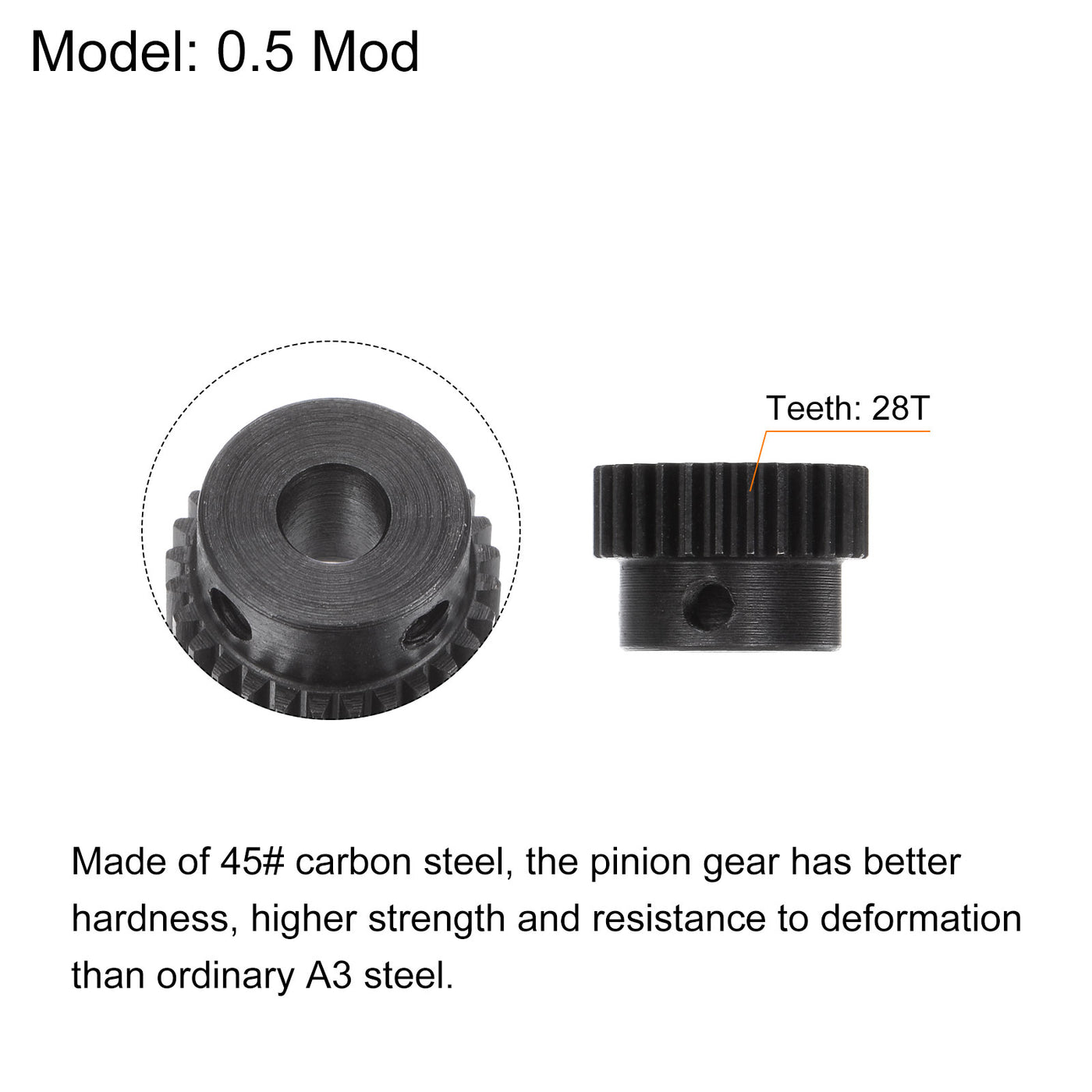 uxcell Uxcell 0.5 Mod 28T 4mm Bore 15mm Outer Dia 45# Carbon Steel Motor Pinion Gear Set