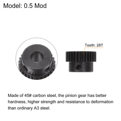 Harfington Uxcell 0.5 Mod 28T 4mm Bore 15mm Outer Dia 45# Carbon Steel Motor Pinion Gear Set