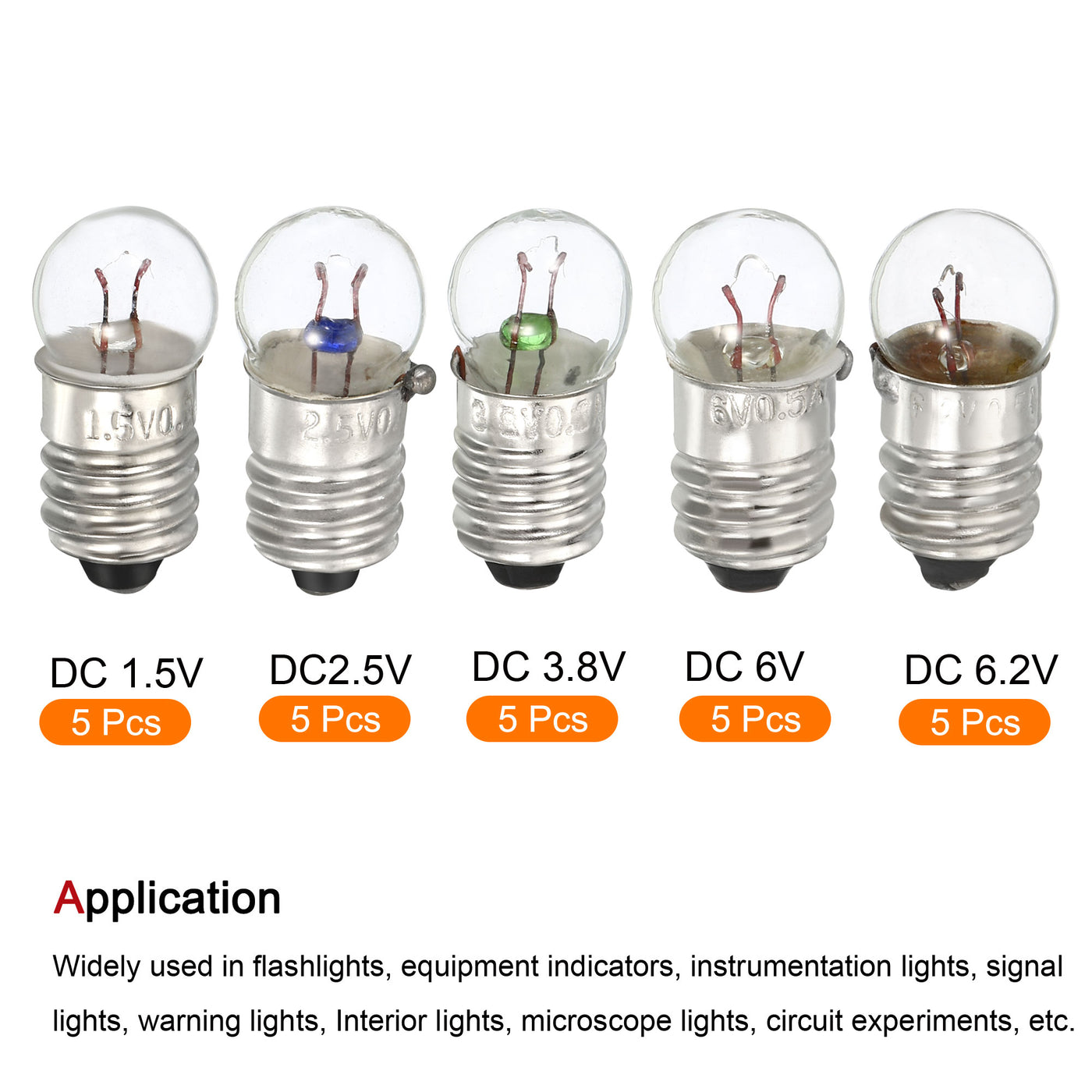 Harfington 1Set/25Pcs E10 Screw Base Bulbs 1.5V/2.5V/3.8V/6V/6.2V Mini Miniature Lights