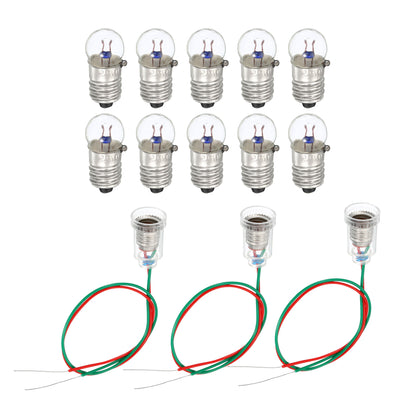 Harfington 1Set E10 Screw Base 2.5V Bulb Miniature Light Warm Yellow w 3Pcs Lamp Holders