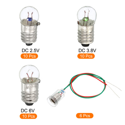 Harfington 1Set E10 Screw Base 2.5V/3.8V/6V Bulb Miniature Light w 6Pcs Lamp Holders