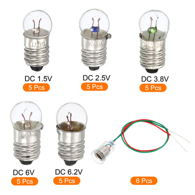 Harfington 1Set E10 Screw Base 1.5V/2.5V/3.8V/6V/6.2V Bulb Miniature Light w 6Pcs Holders