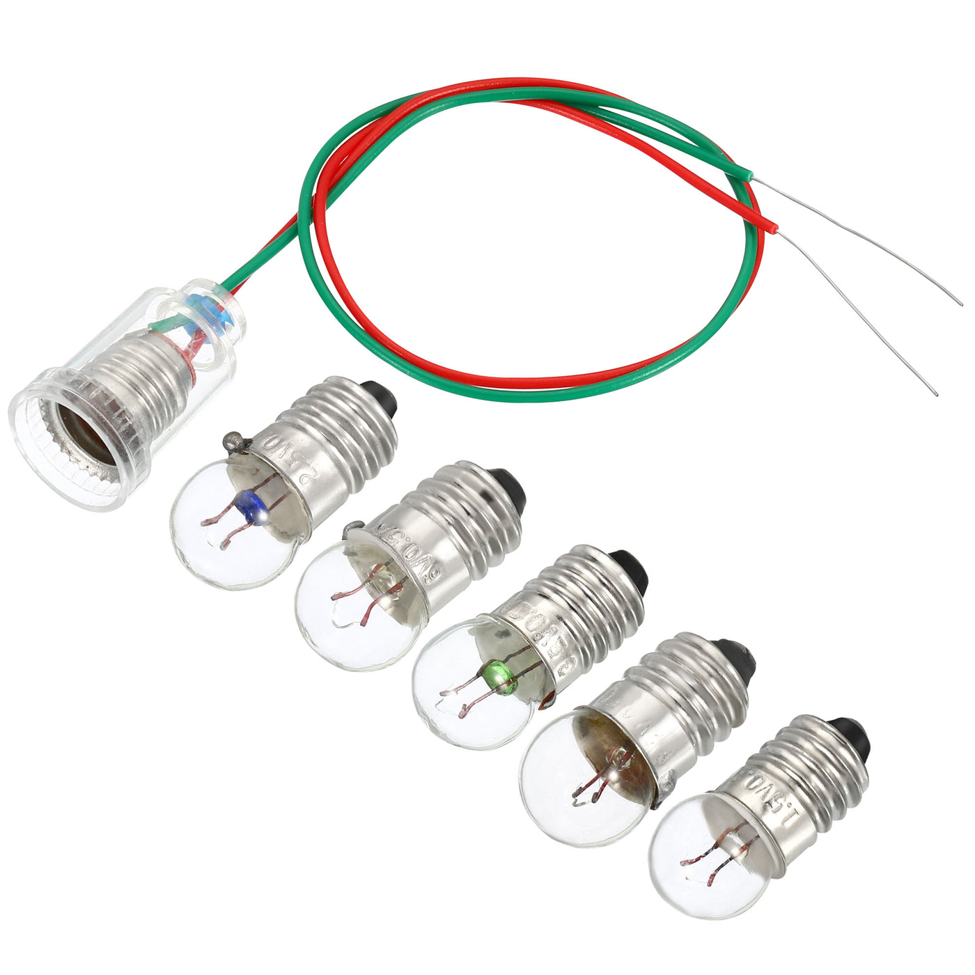 Harfington 1Set E10 Screw Base 1.5V/2.5V/3.8V/6V/6.2V Bulb Miniature Light w 6Pcs Holders