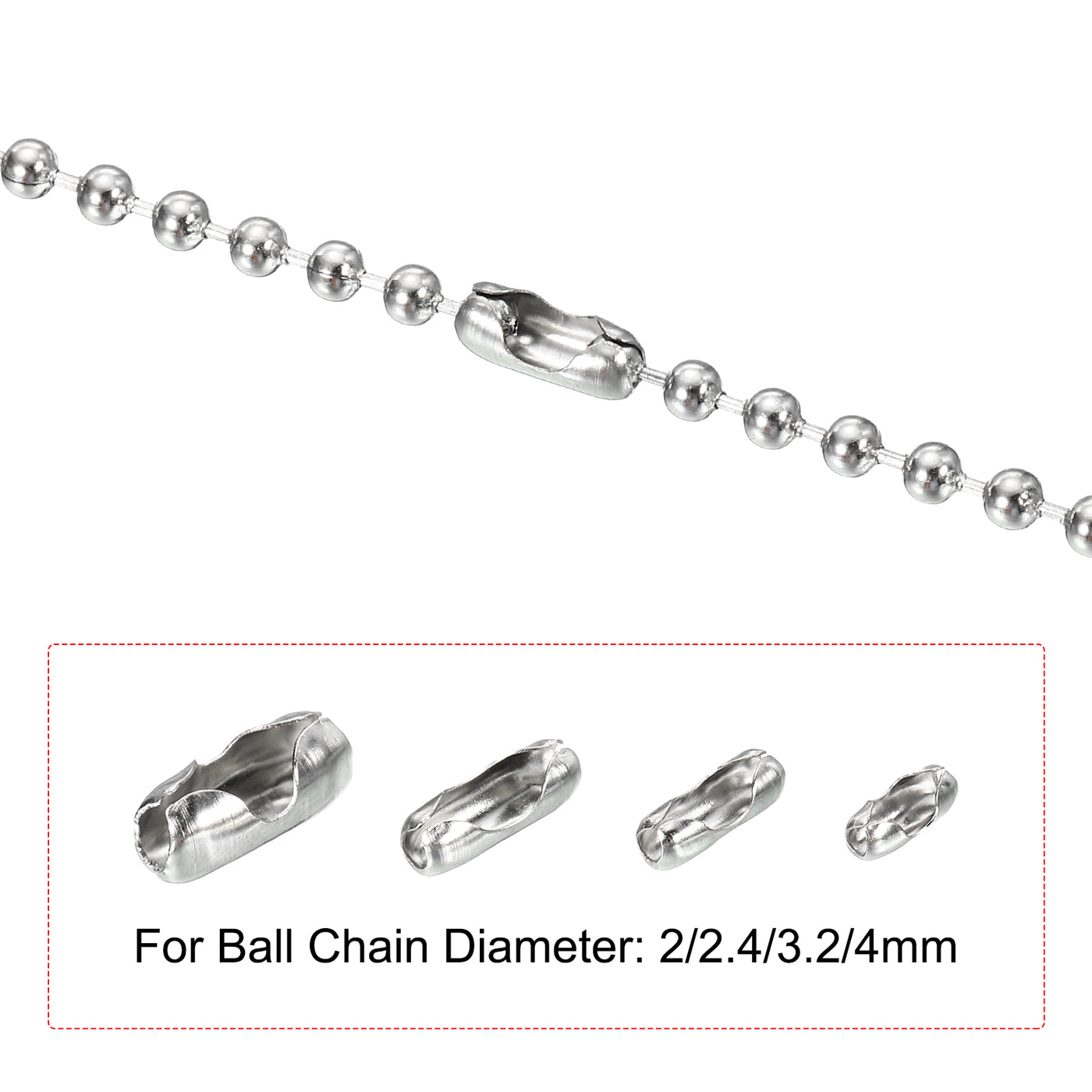 Harfington Ball Chain Connector Clasps, Stainless Steel Replacement Cord Connector Fit for 2/2.4/3.2/4mm Beaded Ball Chain, Silver Pack of 200