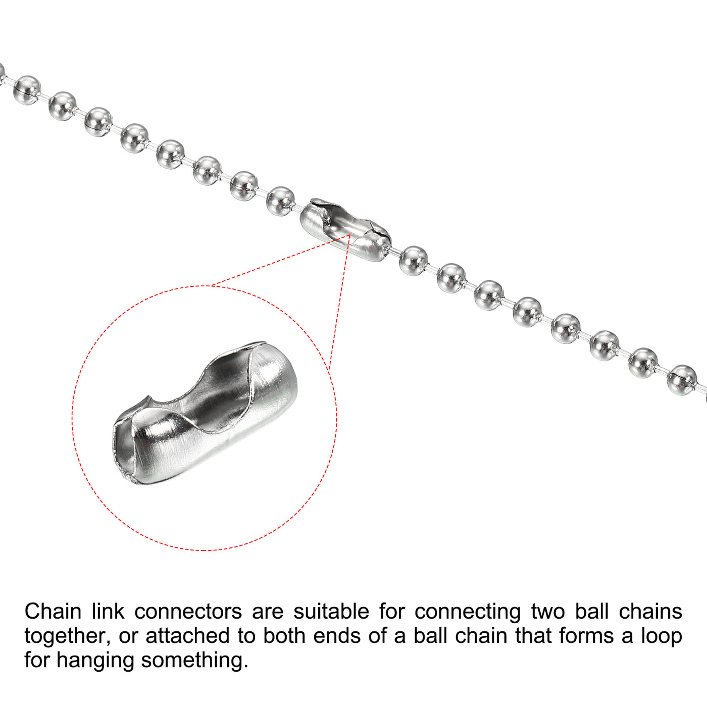 Harfington Ball Chain Connector Clasps, Stainless Steel Replacement Cord Connector Fit for 2/2.4/3.2/4mm Beaded Ball Chain, Silver Pack of 200