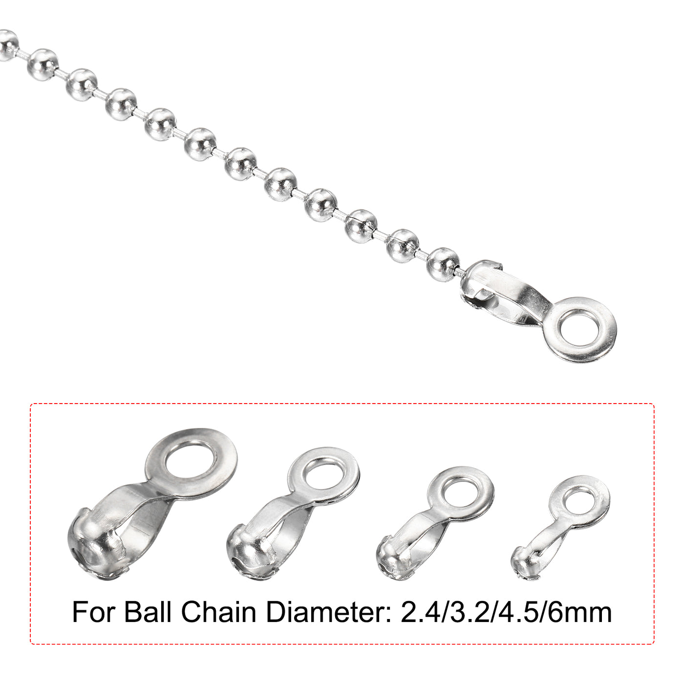 Harfington Ball Chain  Connector, Stainless Steel Pull Loop Crimp Link Clasp Connection Fit for 2.4/3.2/4.5/6mm Beaded Ball Chains, Silver Pack of 60