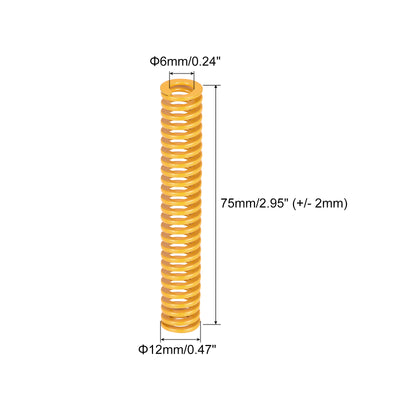 Harfington Uxcell Die Spring, 12mm OD 75mm Long 5pcs Stamping Light Load Compression Yellow