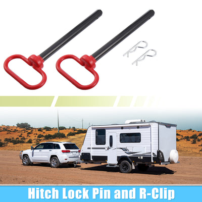 Harfington 2pcs 5/8" x 6" Trailer Towing Handle Hitch Clevis Pin and Clip for Lawn Mower Trailer Gate Towing Cargo Boat RV Car Truck Bike Tractor Tow Hitch Lock Pins Red