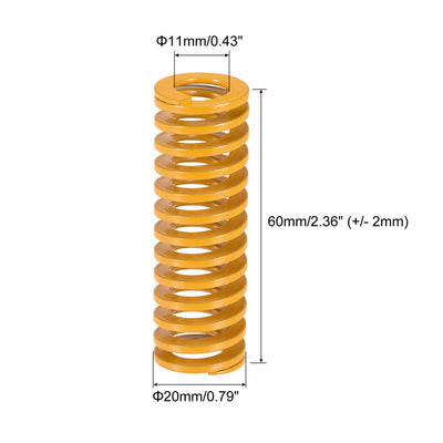 Harfington Uxcell Die Spring, 20mm OD 60mm Long 2pcs Stamping Light Load Compression Yellow