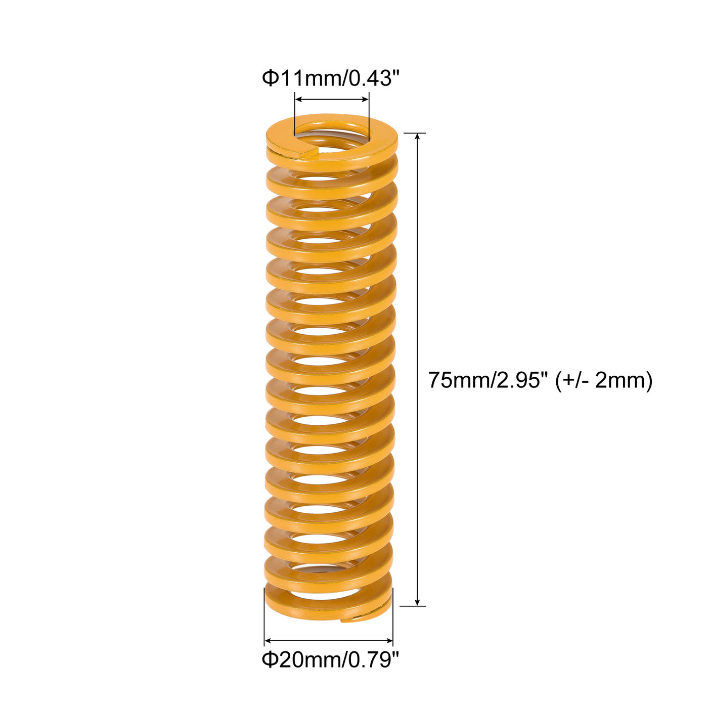 uxcell Uxcell Die Spring, 20mm OD 75mm Long 2pcs Stamping Light Load Compression Yellow