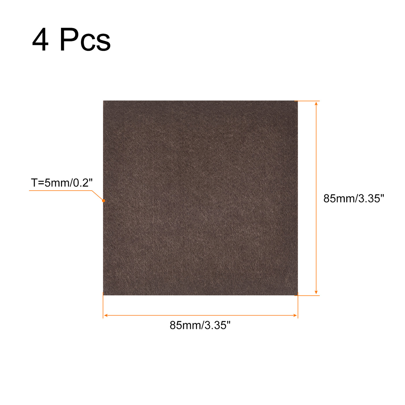 uxcell Uxcell Felt Furniture Pads, 85mm x 85mm Self Adhesive Square Floor Protectors for Furniture Legs Hardwood Floor, Brown 4Pcs