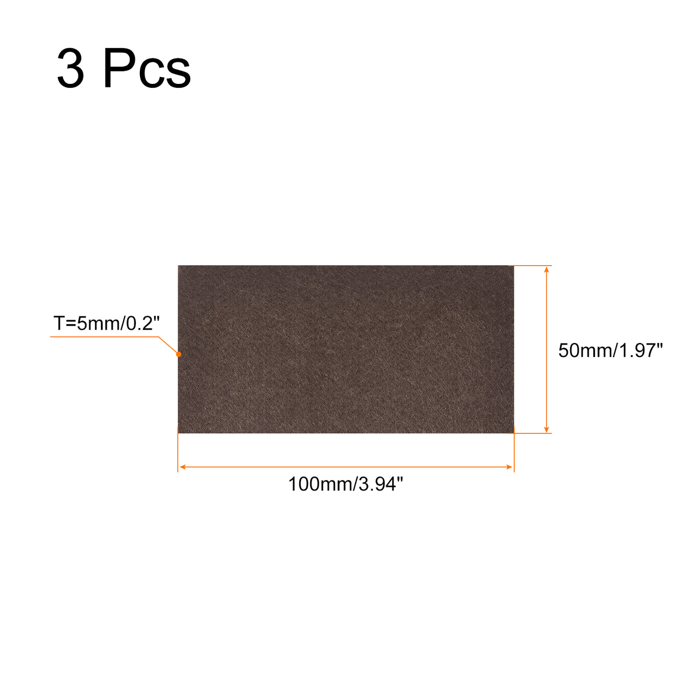 uxcell Uxcell Felt Furniture Pads, 100mm x 50mm Self Adhesive Square Floor Protectors for Furniture Legs Hardwood Floor, Brown 3Pcs